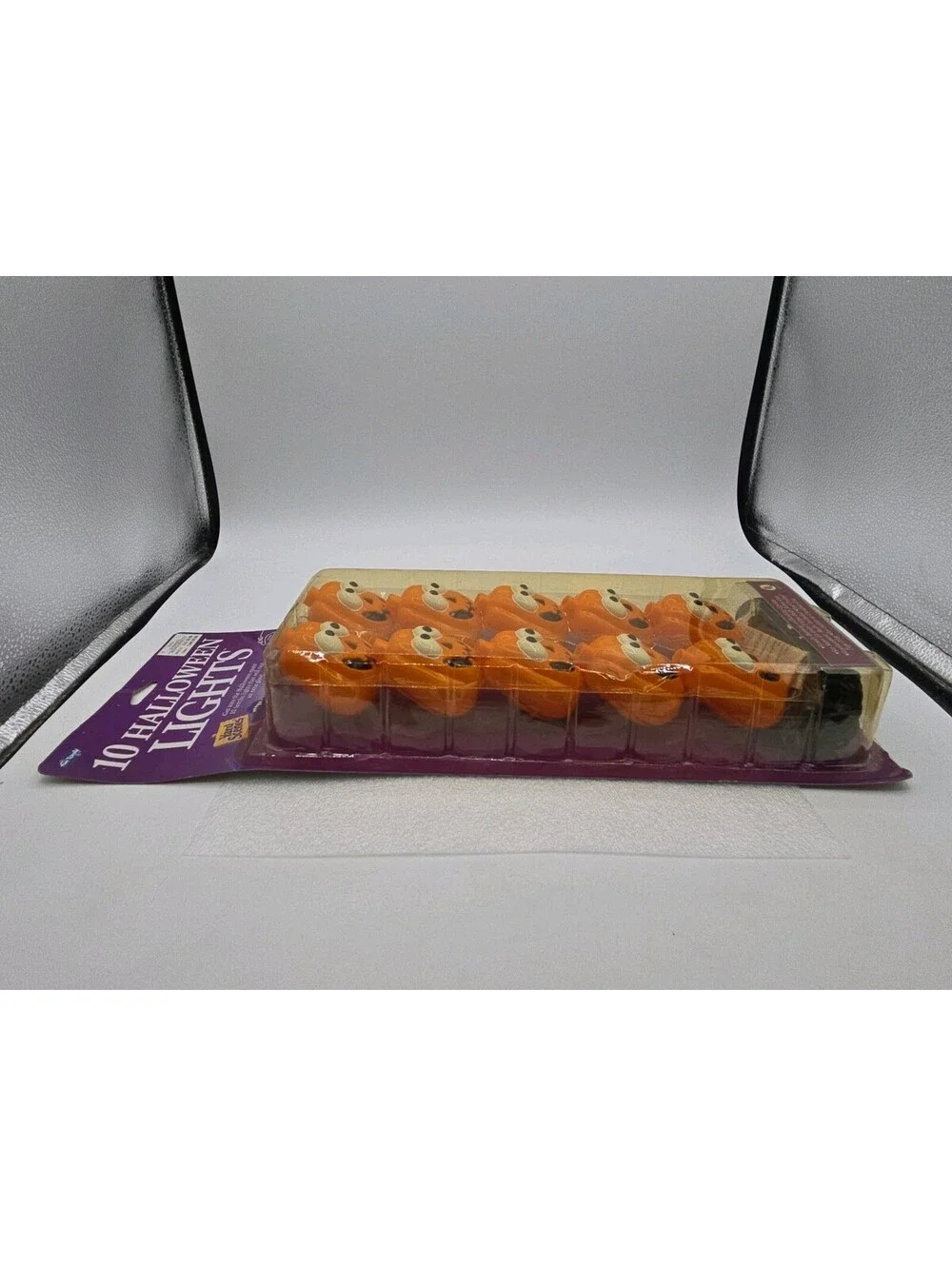 VINTAGE FUN WORLD HALLOWEEN SET OF 10 WHITE-EYED JACK-O'-LANTERN STRING LIGHTS